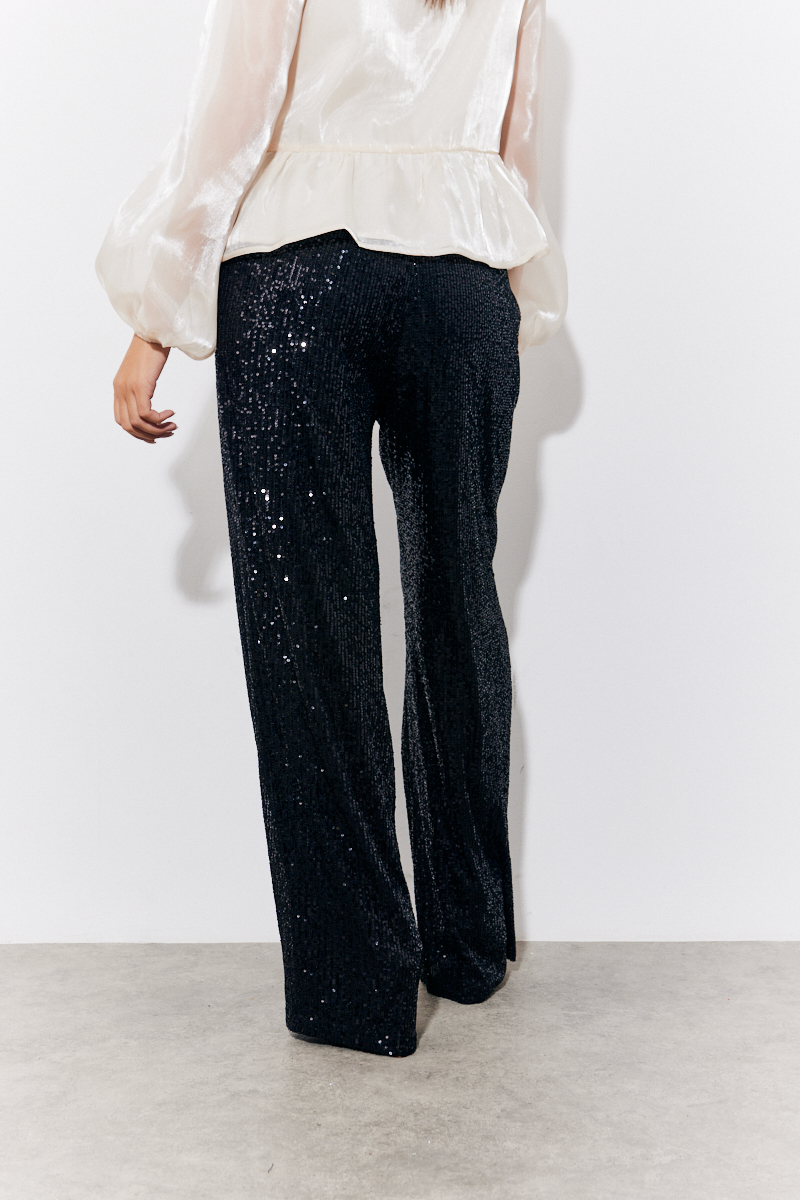 Black Sequin Wide Leg Trouser 