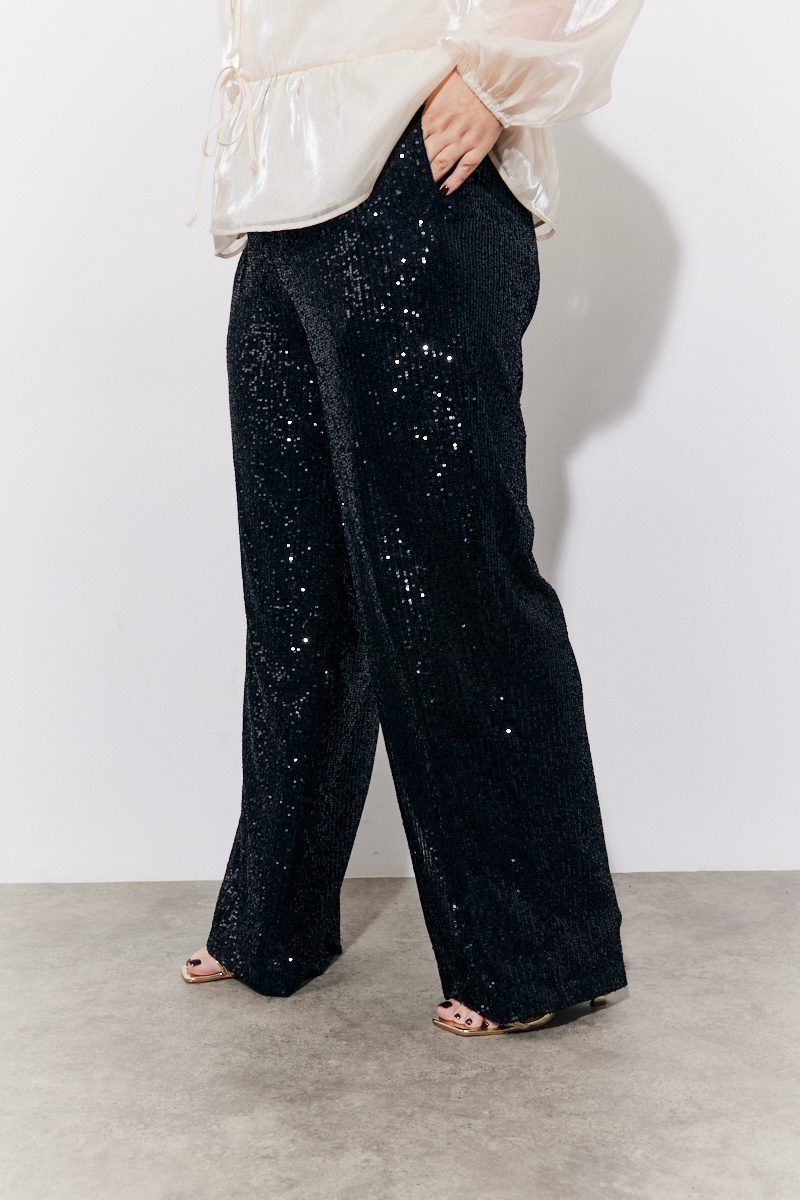 Black Sequin Wide Leg Trouser 