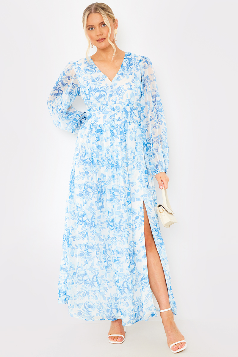 Floral Pleated Chiffon Midaxi Dress