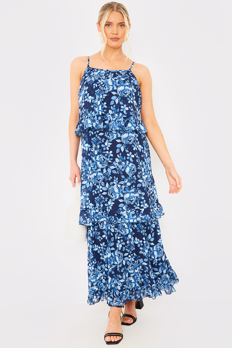 Floral Tiered Frill Detail Midaxi Dress