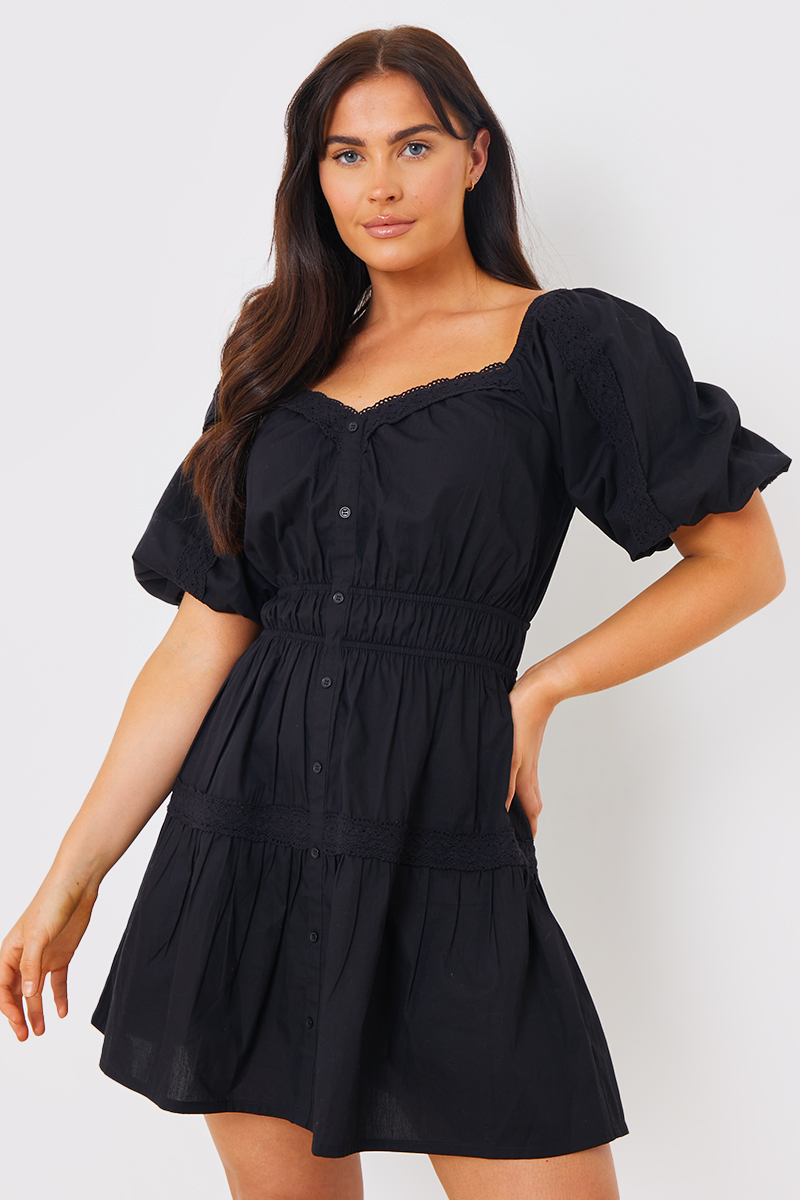 Crochet Trim Sweetheart Mini Dress
