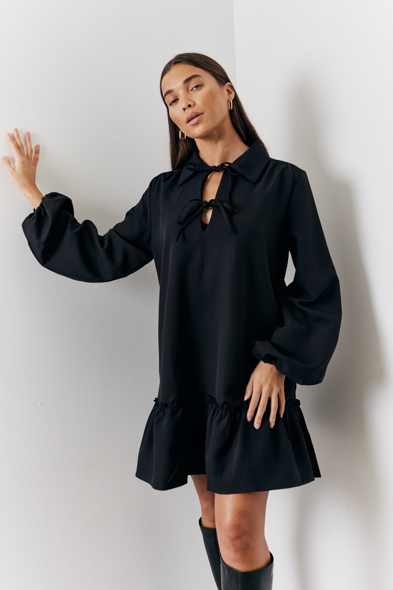 Tie Detail Balloon Sleeve Smock Dress