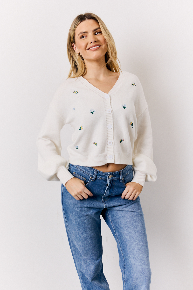 Knitted Embroidered Cardigan