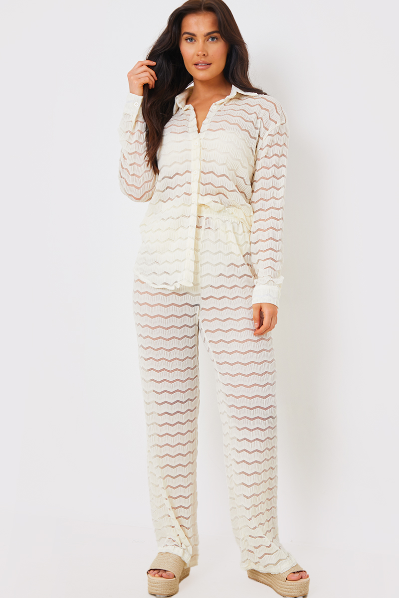 Sheered Chevron Wide Leg Trousers