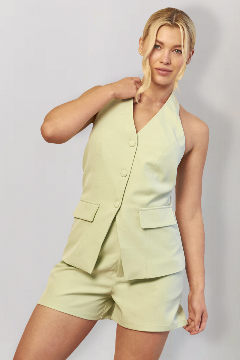 Mint Green Halterneck Co-Ord Waistcoat 