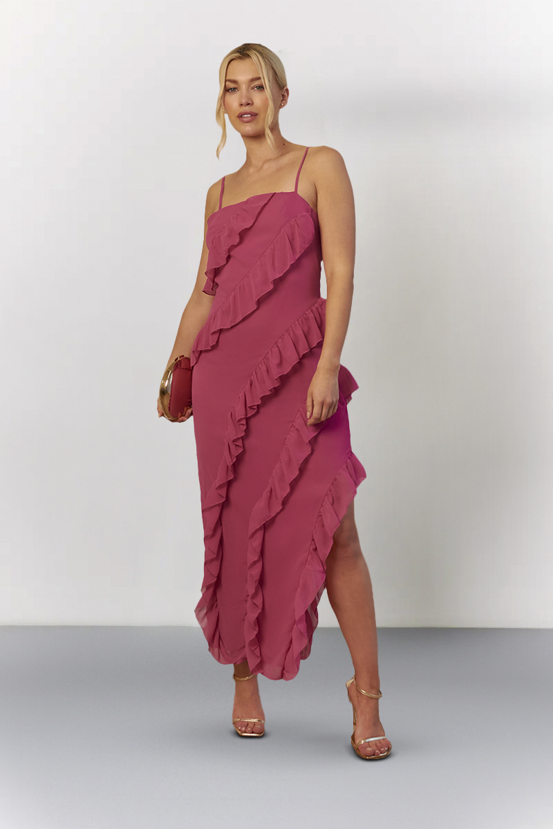 Pink Ruffle Cami Maxi Dress