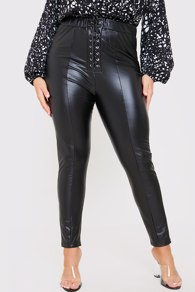 Missguided Faux Leather Lace Up Side Leggings Black  Lace up trousers,  Leather dresses, Lace up leggings
