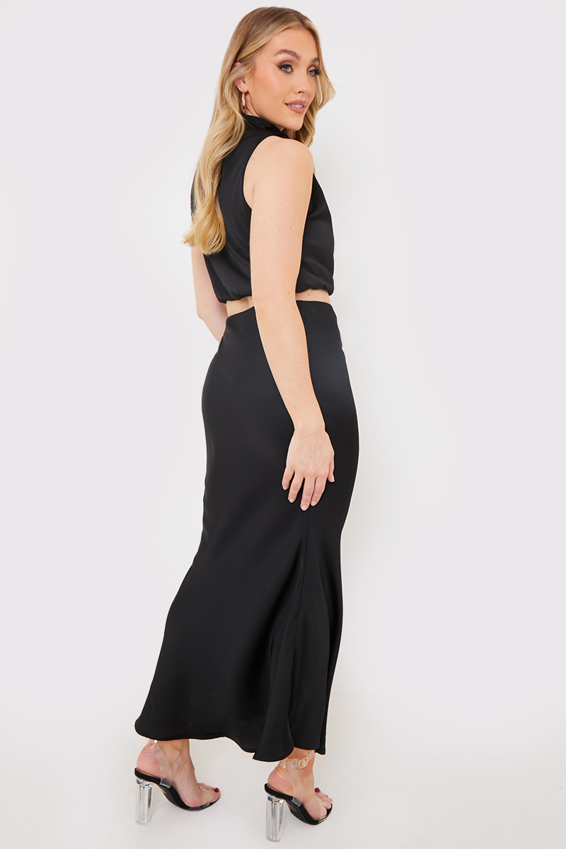 Black Satin Maxi Co Ord Skirt