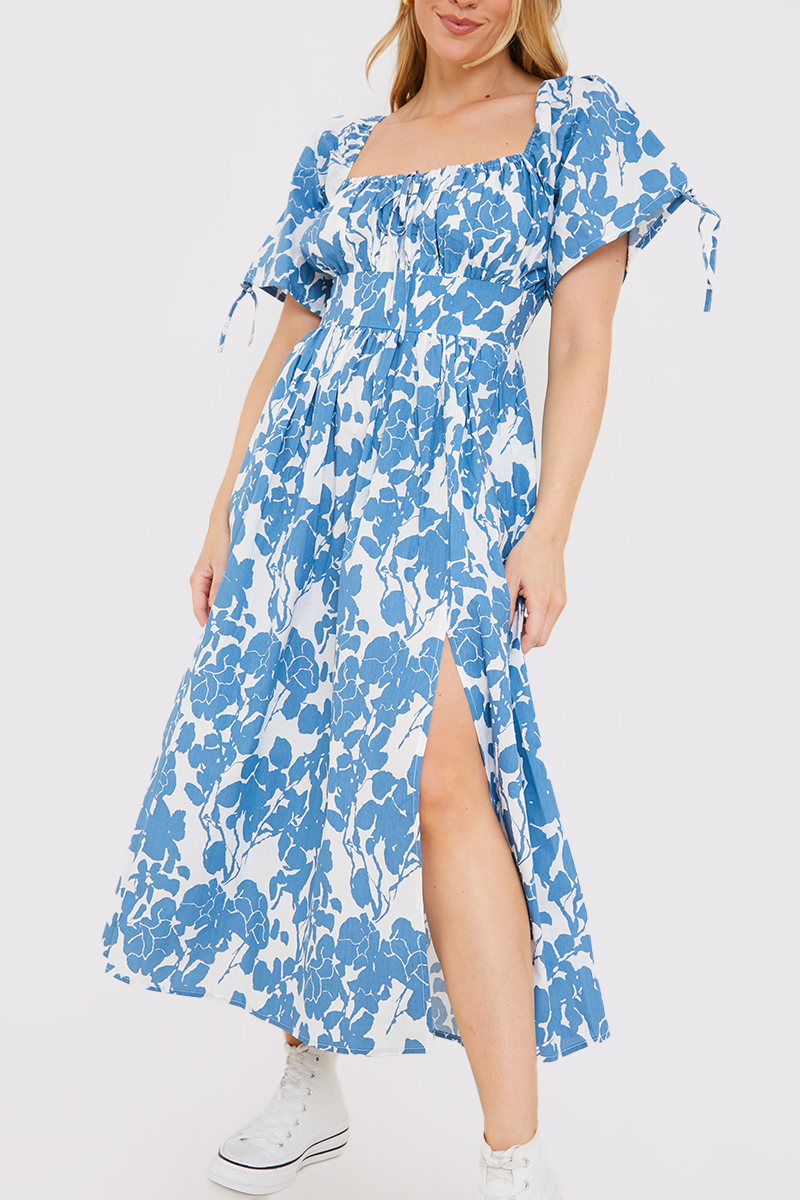 Floral Print Puff Sleeve Sweetheart Midi Dress | In The Style UK