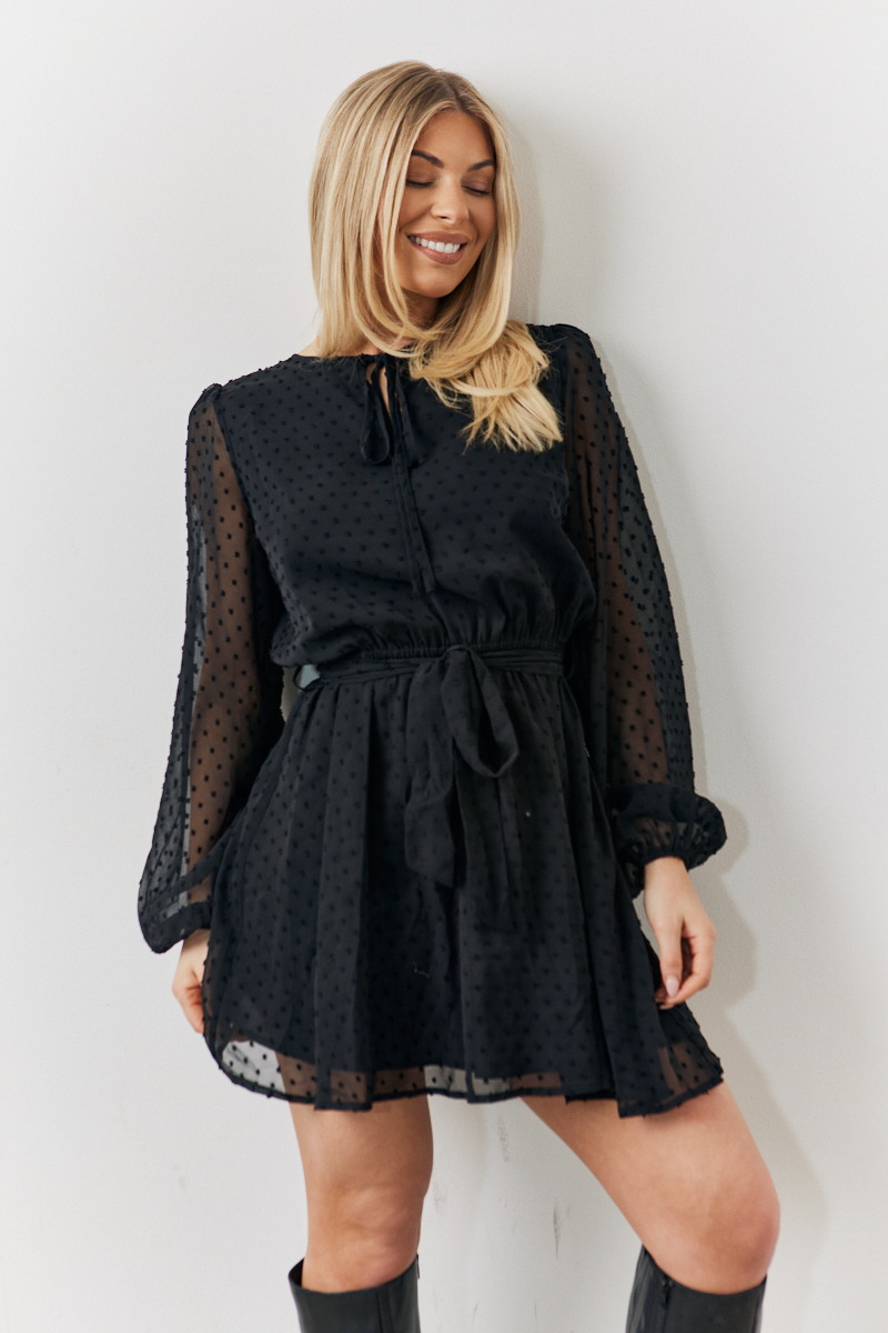 Dobby Chiffon Belted Mini Dress