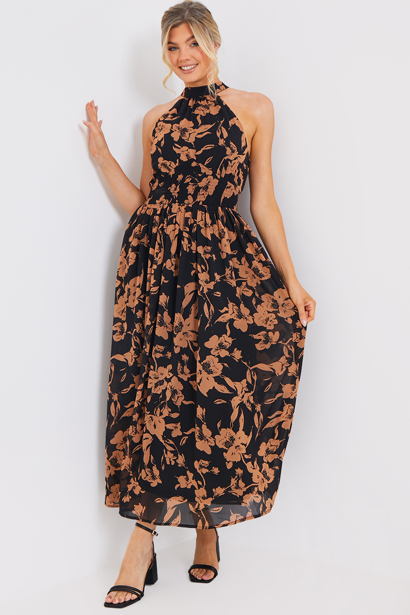 Floral High Neck Midi Dress