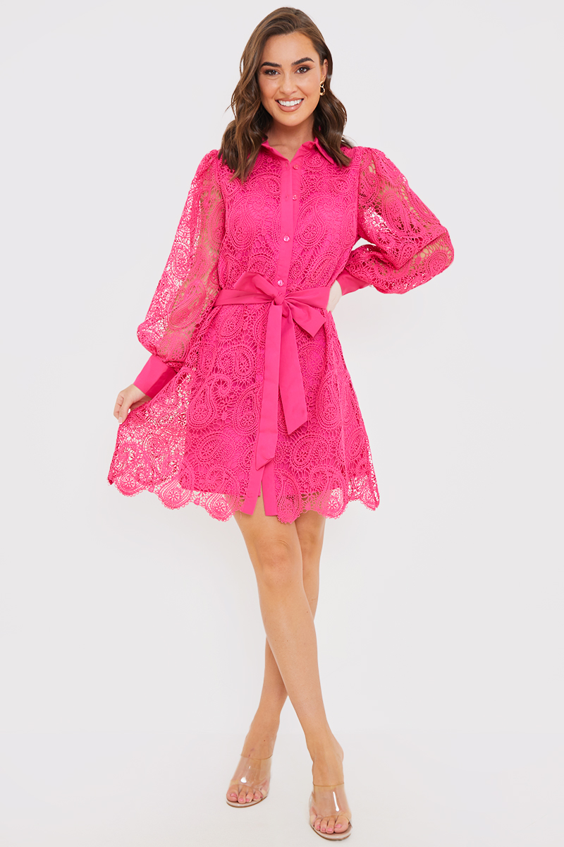 Lace Belted Shirt Dress | In The Style USA 