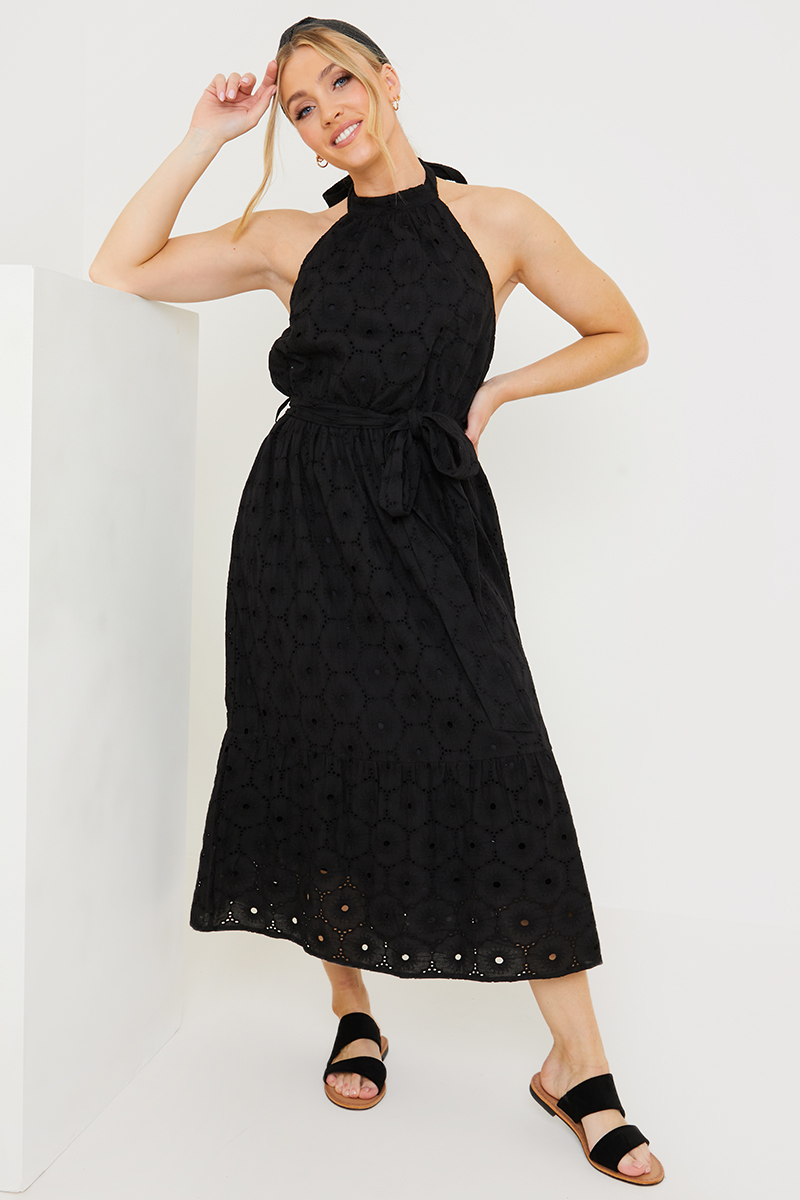 Broderie Anglaise Halterneck Midi Dress