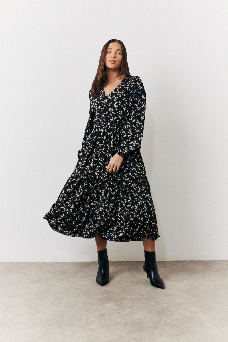 Ditsy Wrap Midi Dress