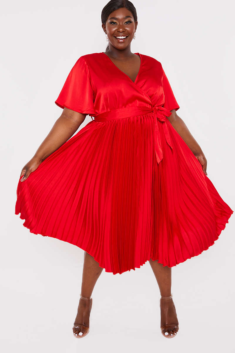 Pleated hotsell dress red