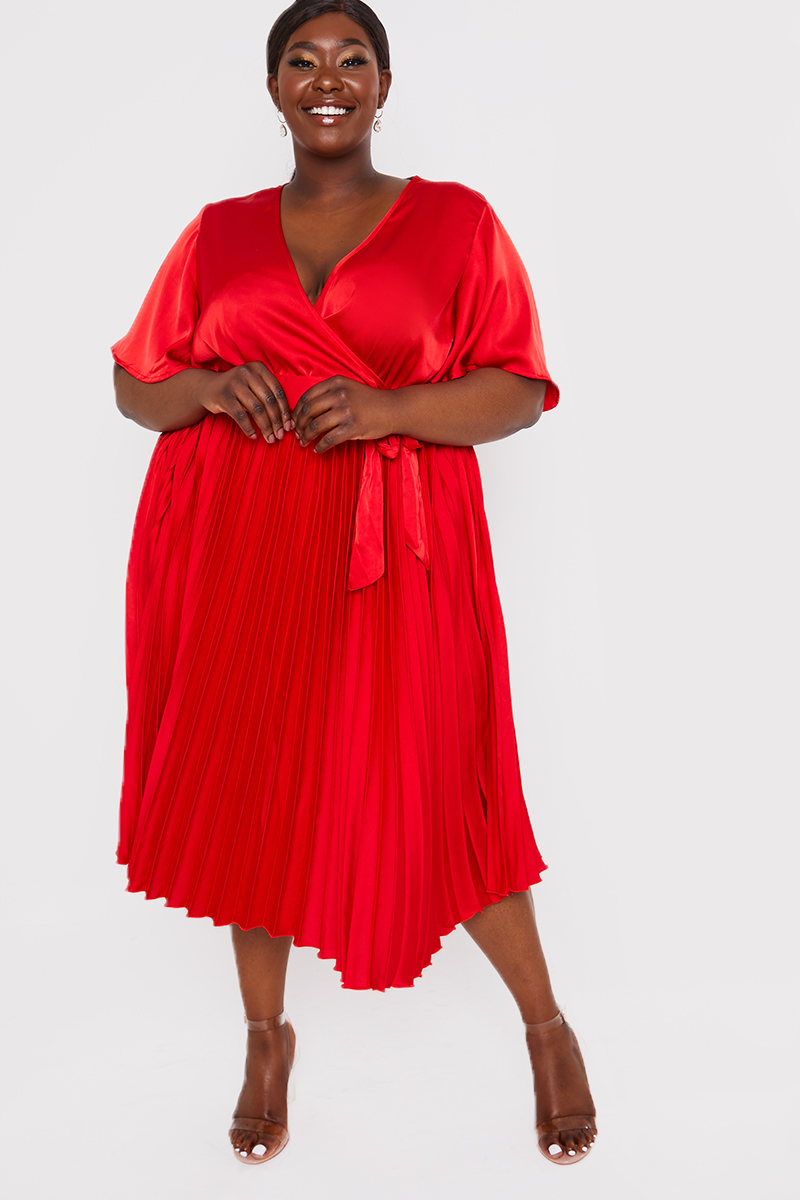 Pleated wrap shop midi dress