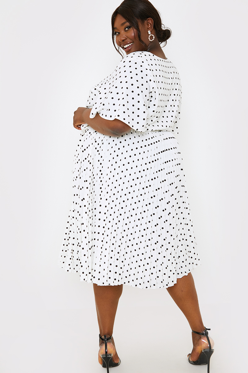 Polka Dot Print Pleated Wrap Midi Dress In The Style UK