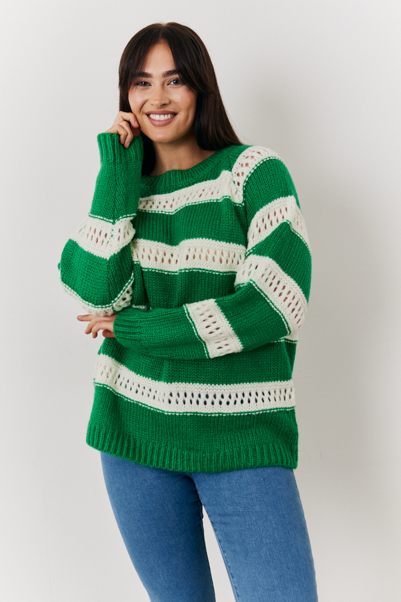 Stripe Contrast Stitch Knit Jumper