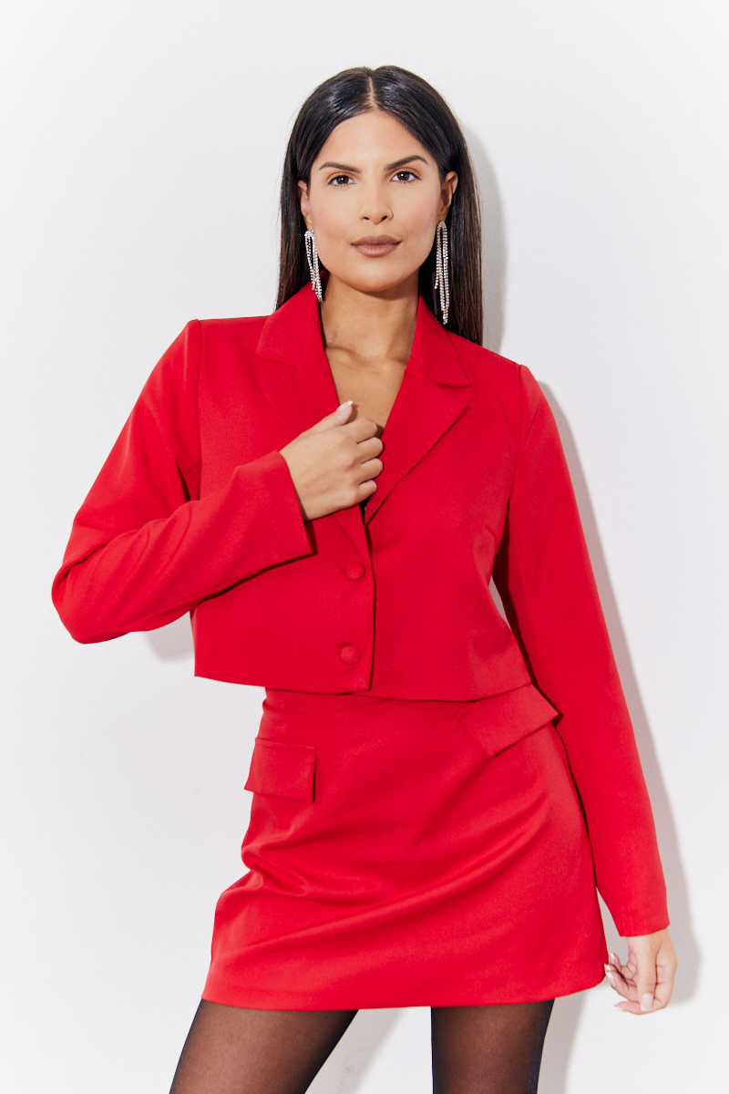 Red Cropped Tailored Blazer
