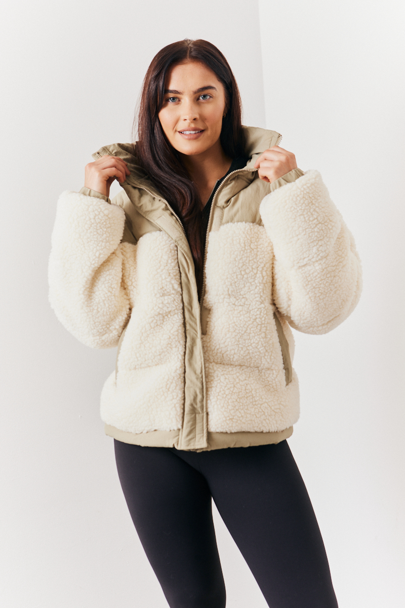 Borg Contrast Puffer Coat
