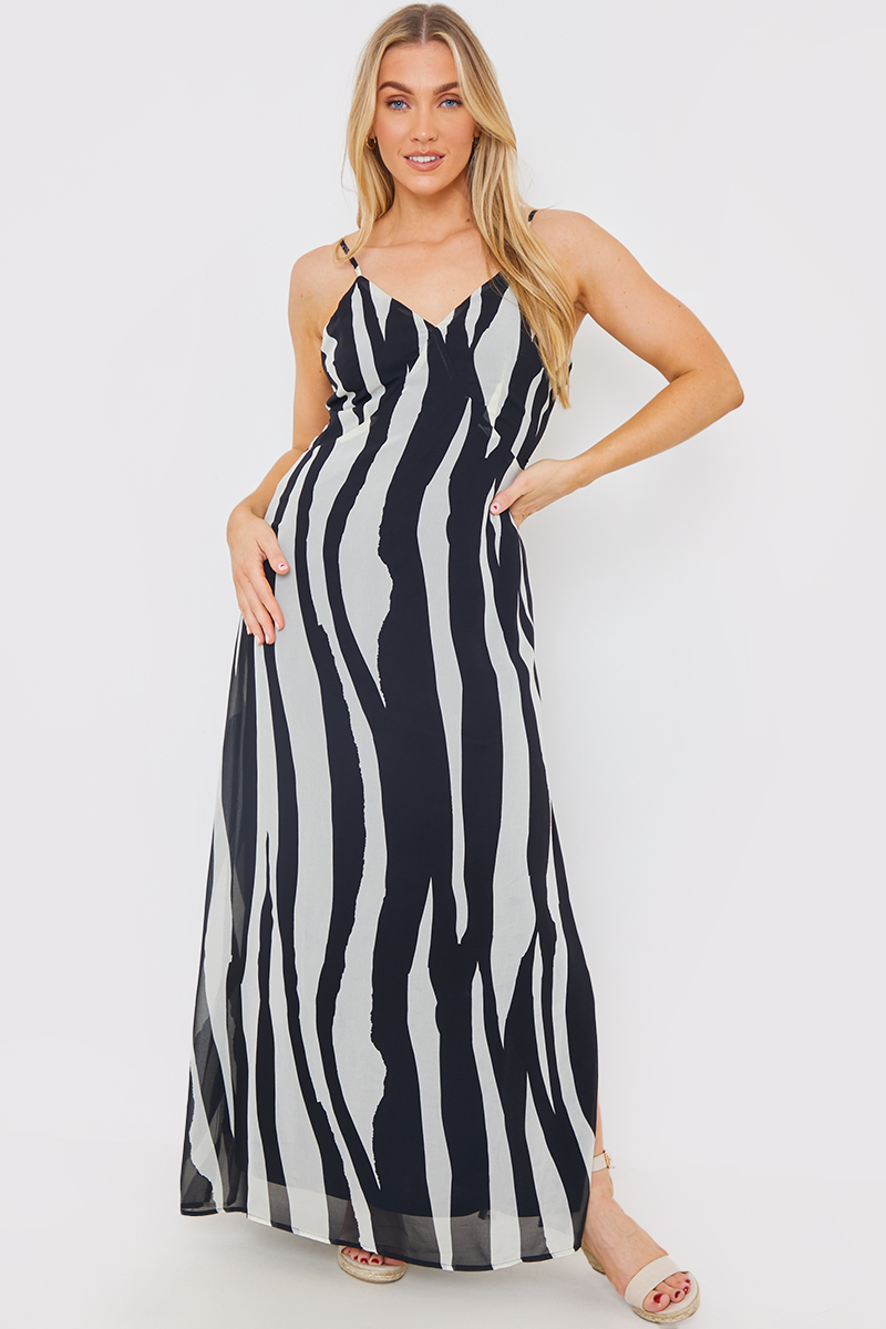 Abstract Print Front Cut Out Detail Maxi Dress