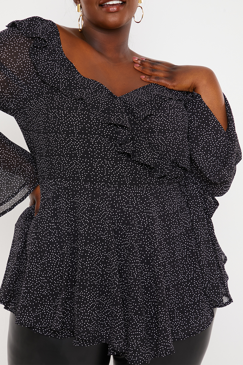 Polka Dot Print Off The Shoulder Top With Tie Waist