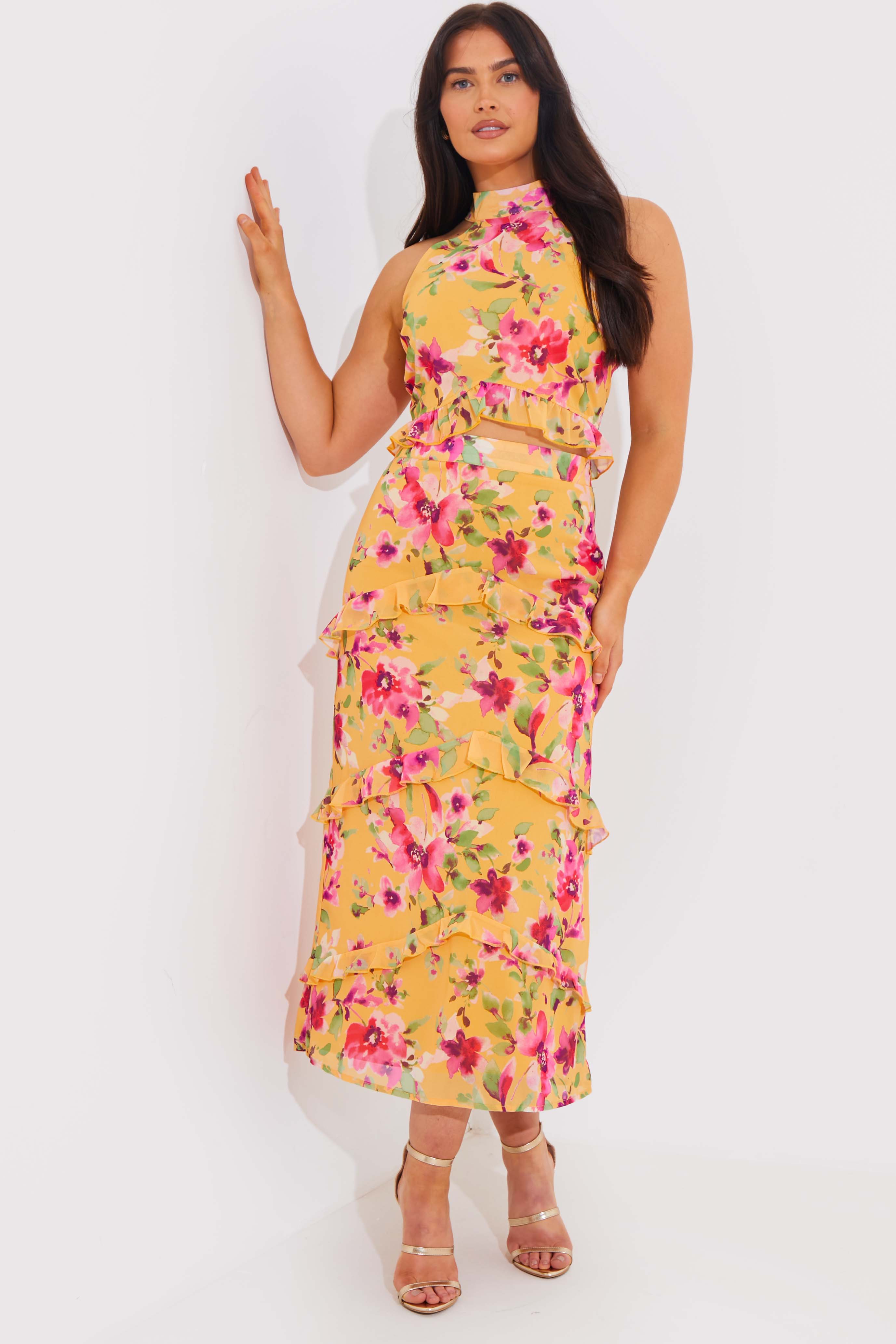 Floral Printed Chiffon Crop Top