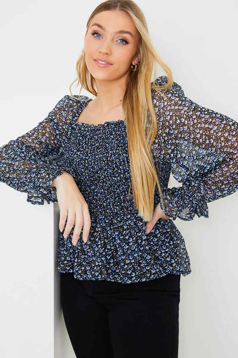 Floral Print Milkmaid Blouse