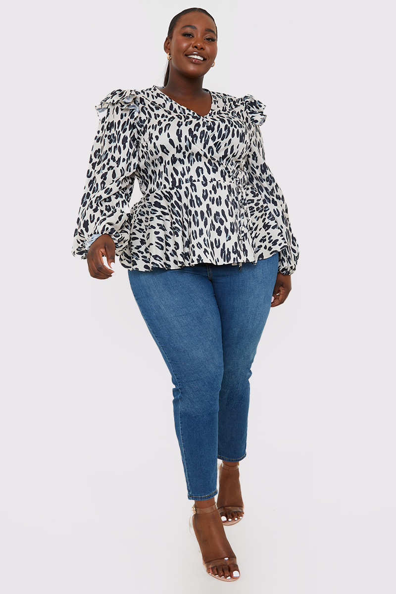 Leopard Print Wrap Blouse