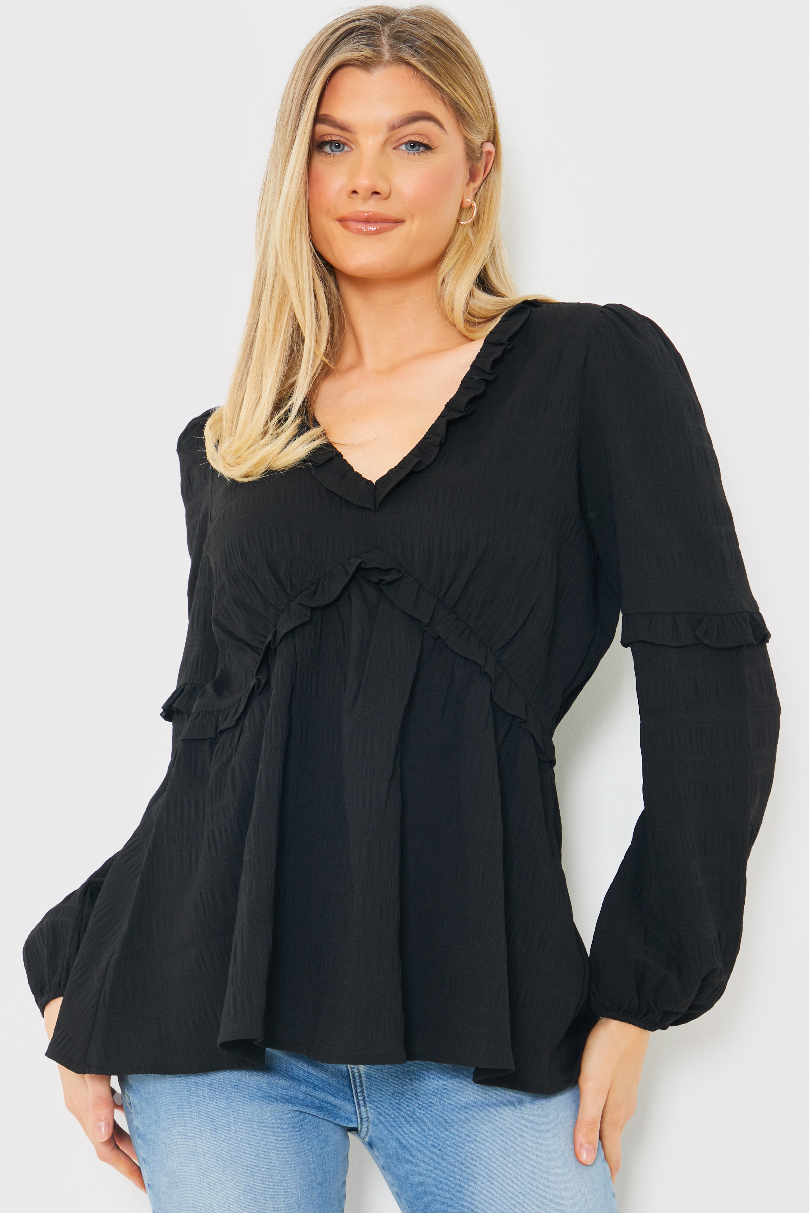 V Neck Frill Detail Blouse 
