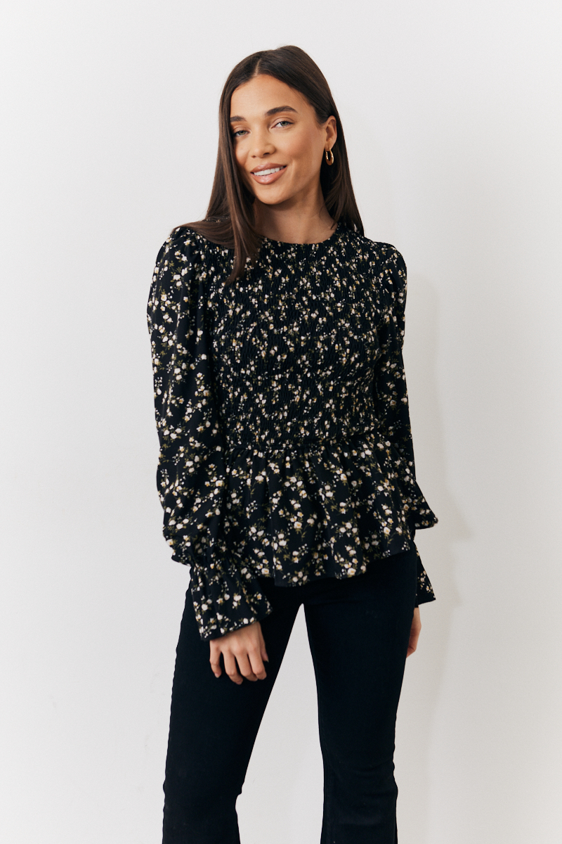 Floral Belted Shirred Bust Blouse