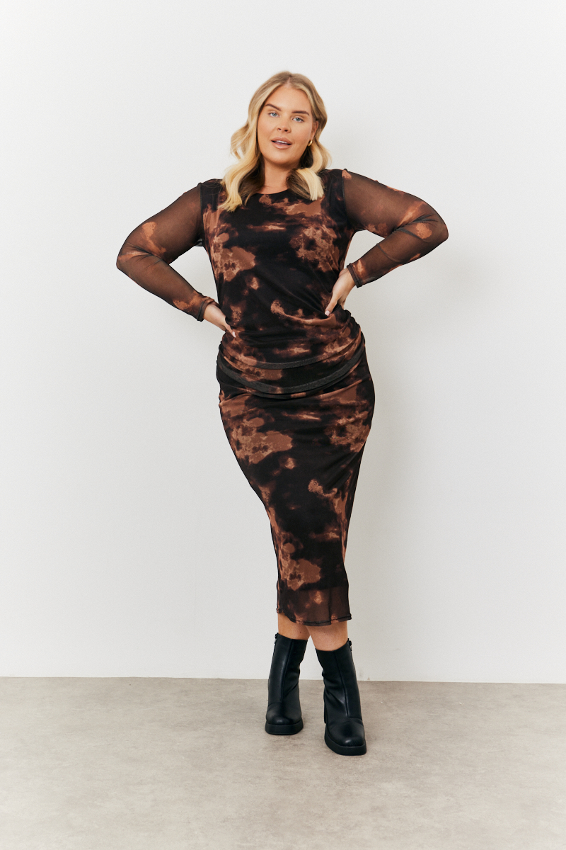 Printed Mesh Maxi Dress