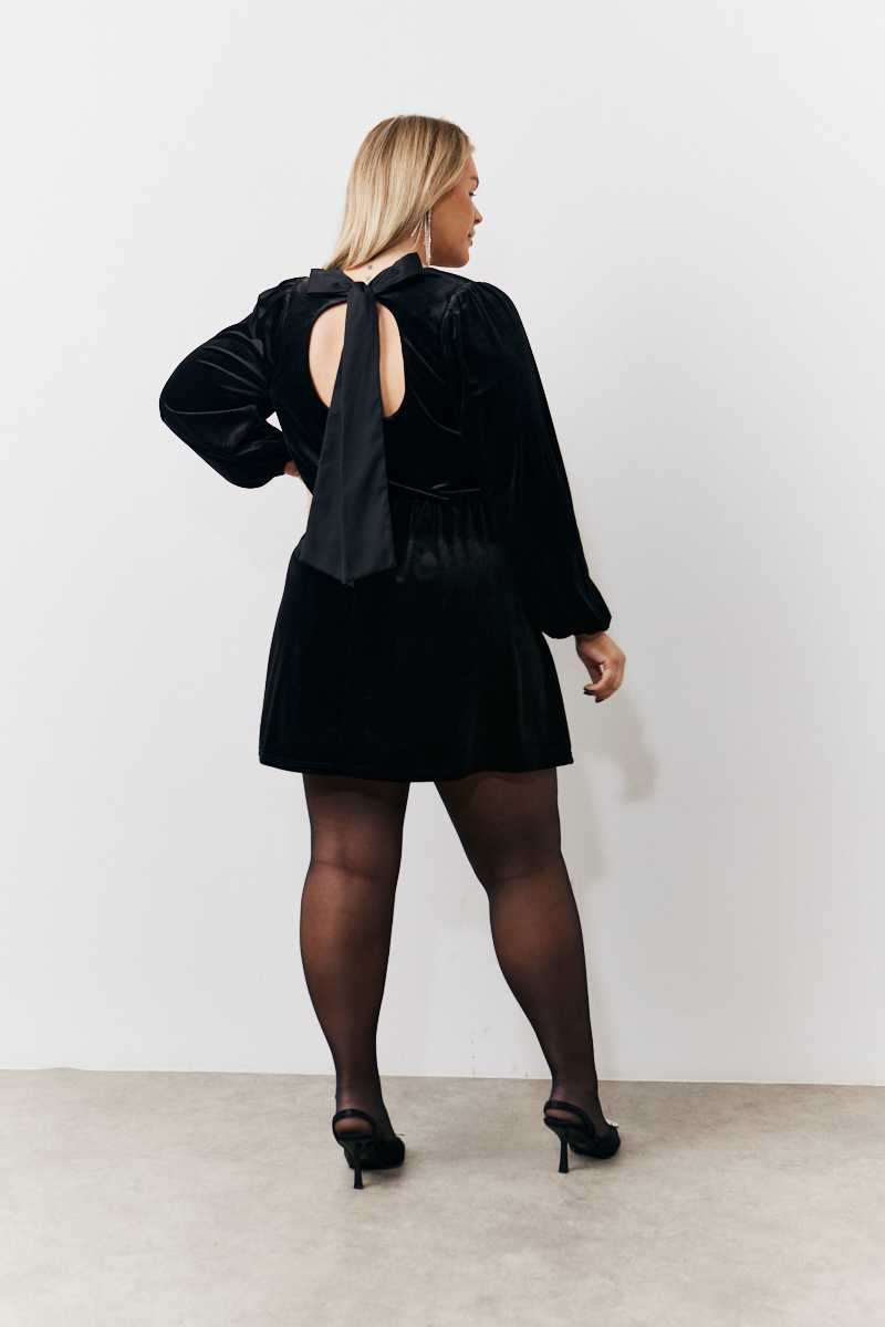 Bow Back Velvet Mini Dress