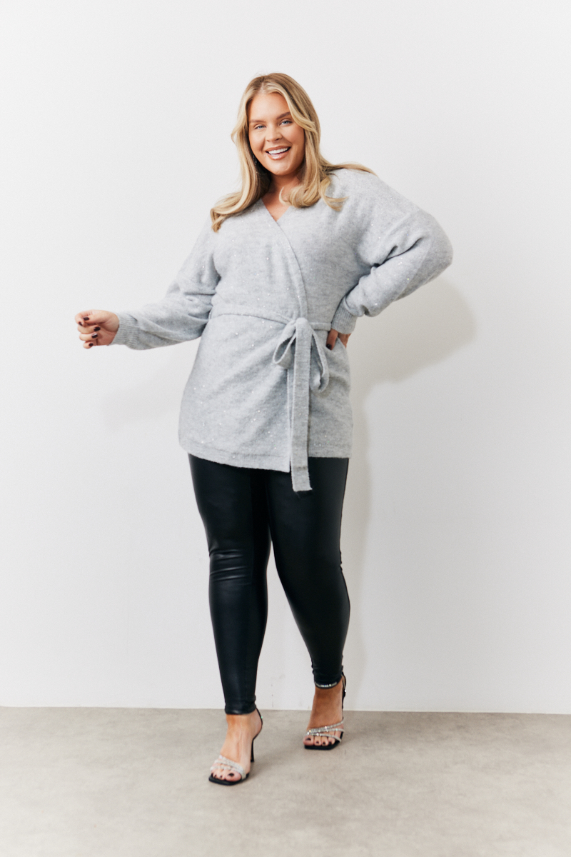Sequin Knit Belted Cardigan