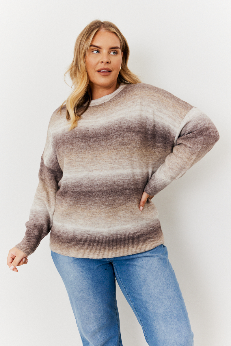 Crew Neck Knit Longline Tonal Jumper