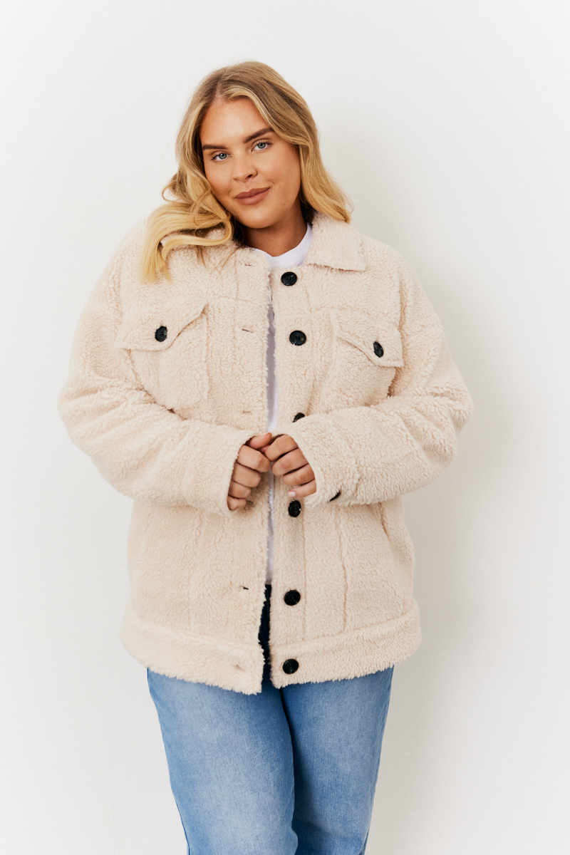 Button Through Borg Jacket with Pockets