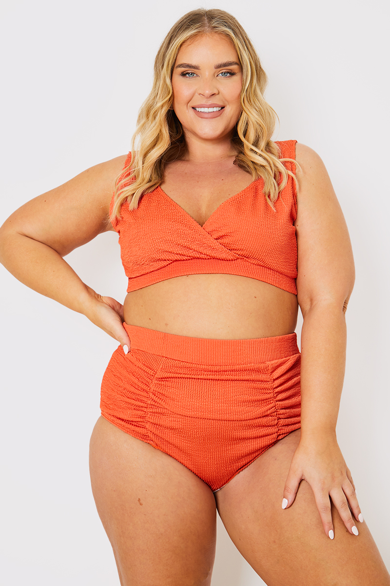 Control Crinkle High Waist Ruched Detail Bikini Bottom