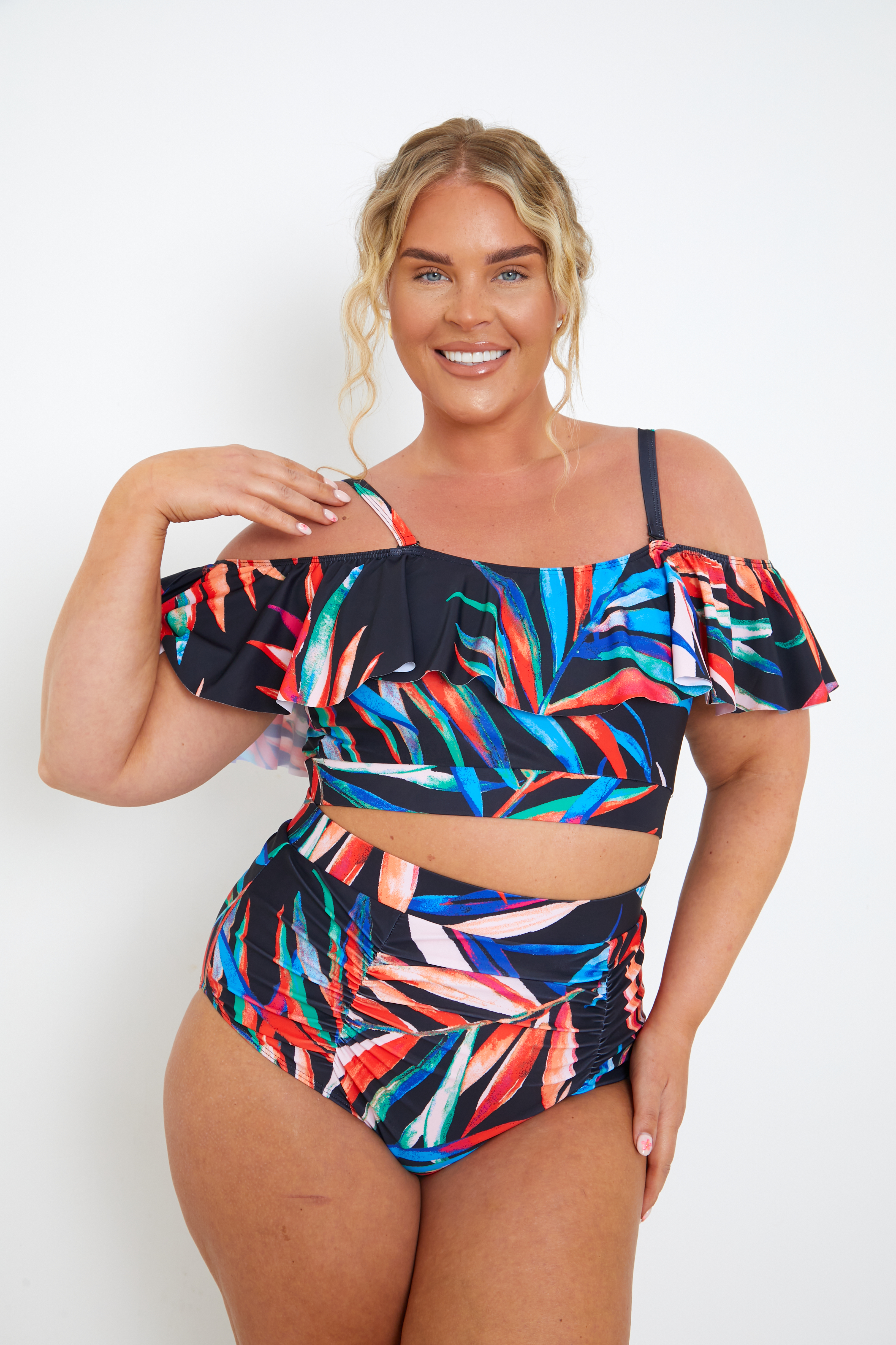Frill Palm Print Bikini Top