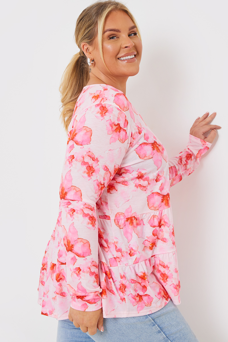 FLORAL TIERED JERSEY SMOCK TOP In The Style UK