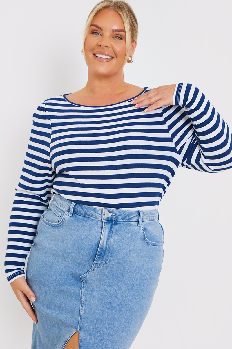 Stripe Boat Neck Long Sleeve Top