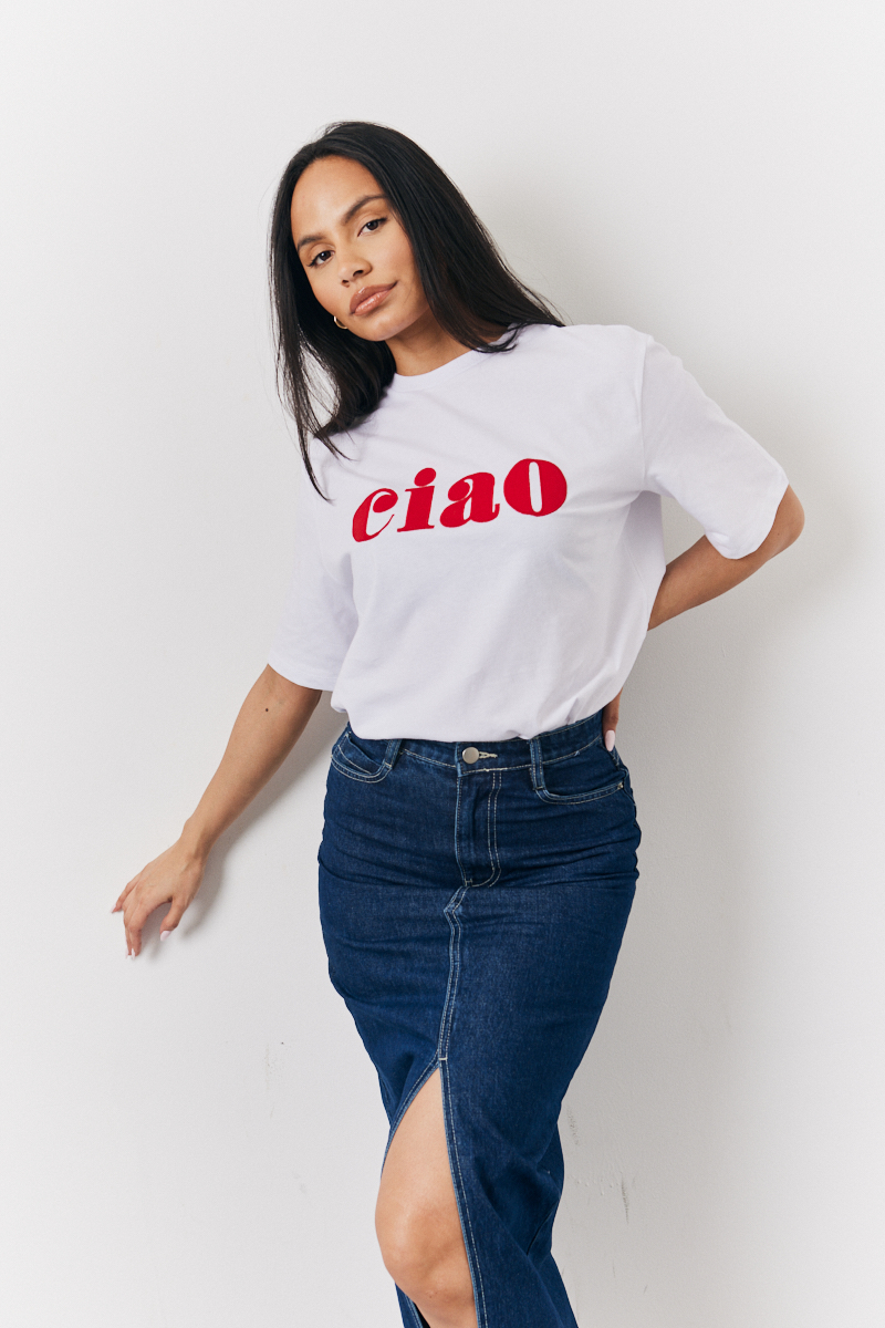 White Ciao Slogan T-Shirt