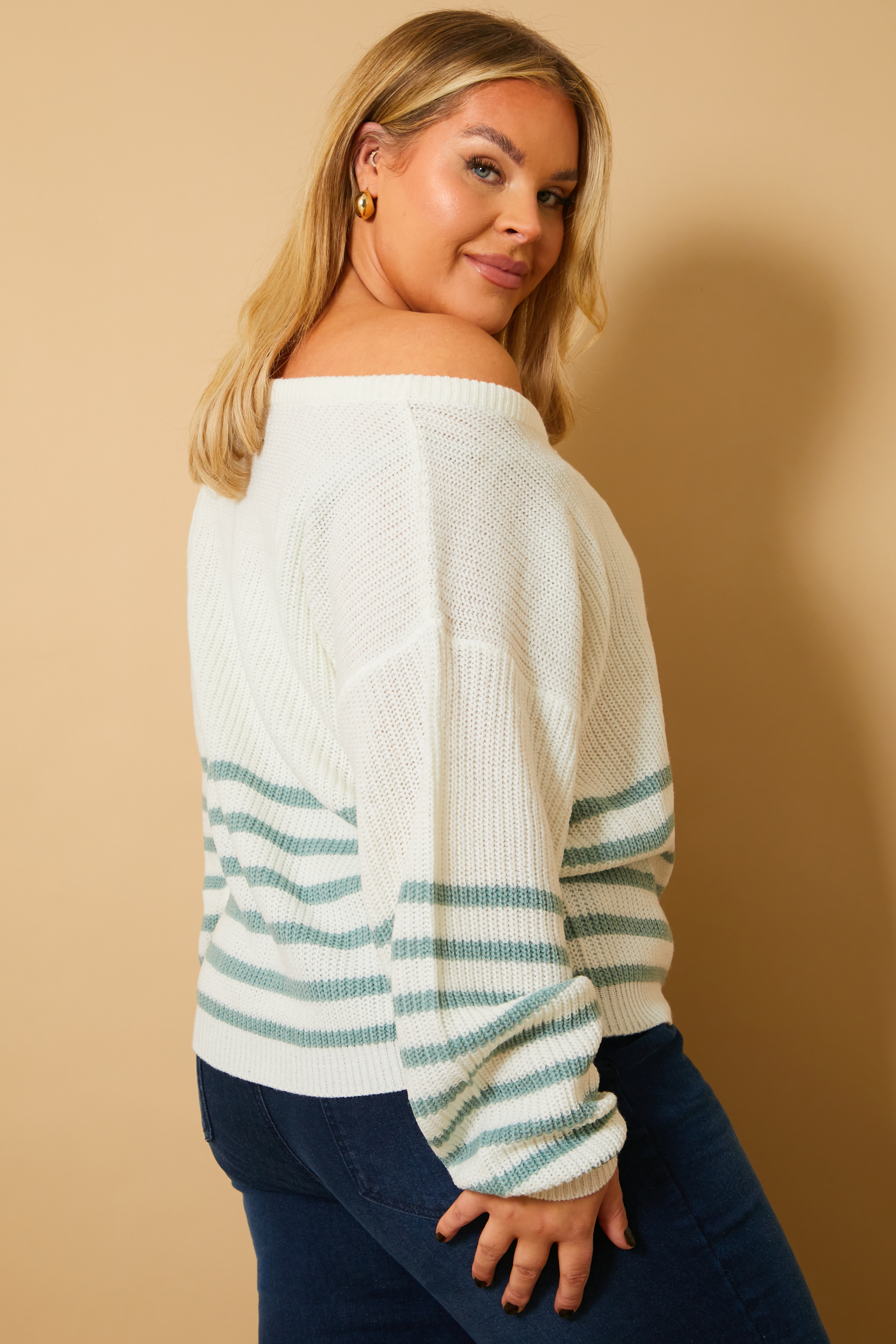 Stripe Off Shoulder Knit Jumper