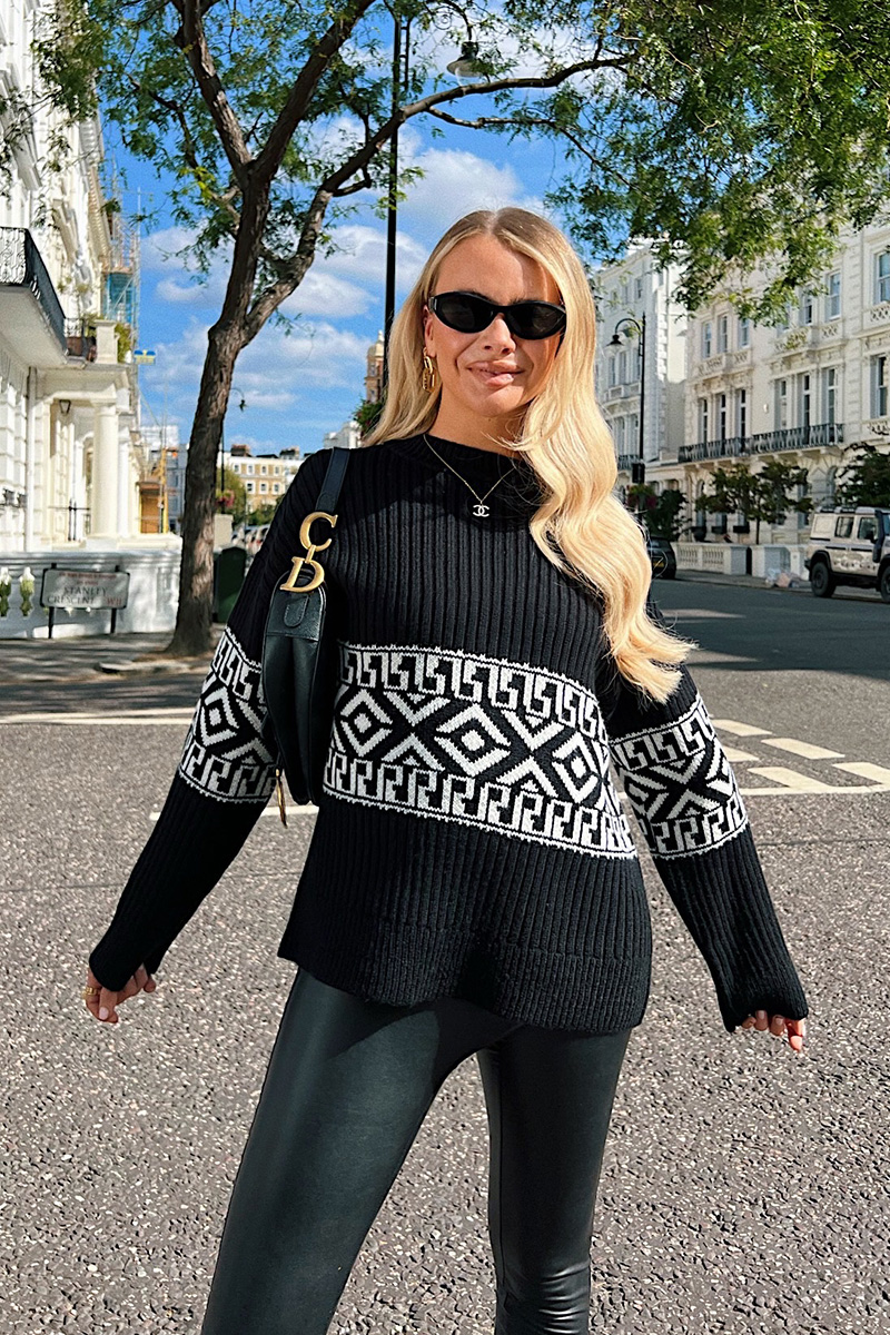 Monochrome Aztec Detail Knit Jumper