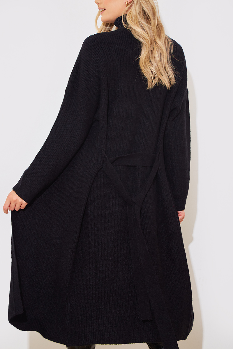 Long black hotsell belted cardigan