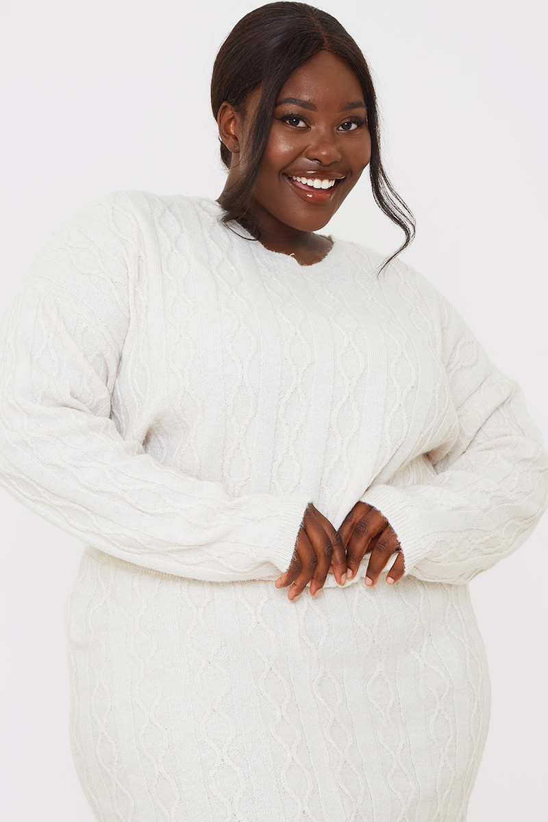 Recycled Cable Knitted Crew Neck Co Ord Jumper