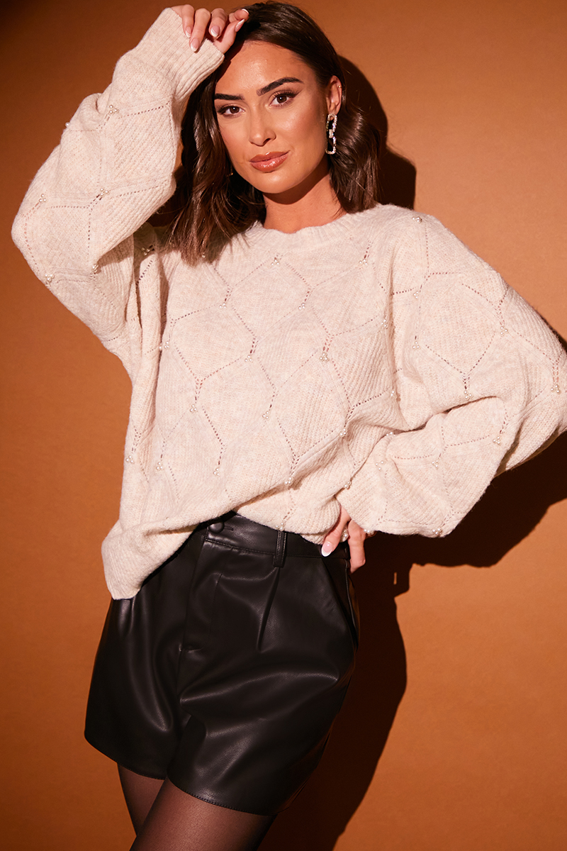 Recycled Diamond Stitch Pearl Detail Jumper