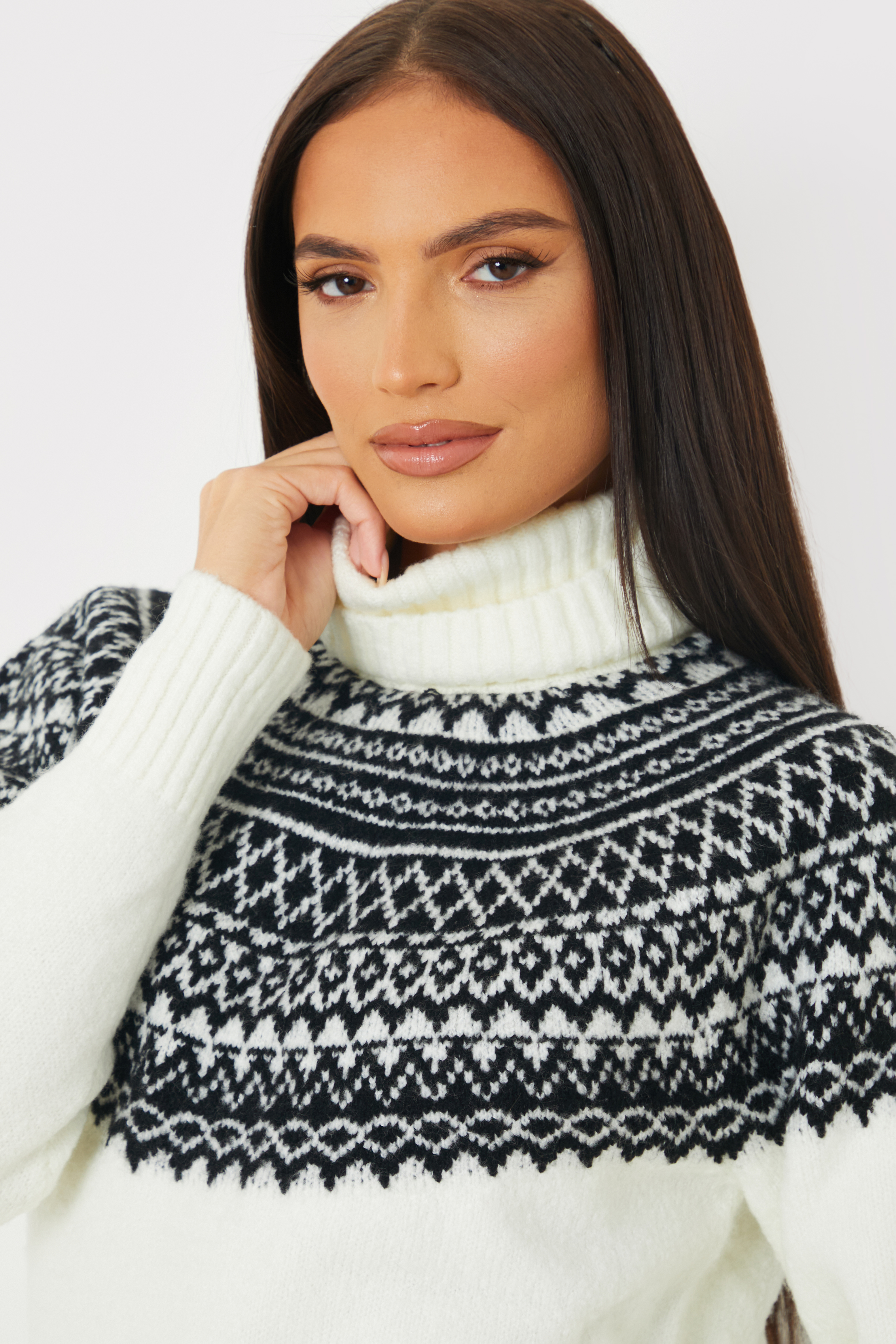 Fairisle Roll Neck Longline Knit Jumper