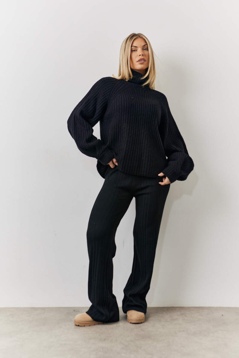 Rib Knit Wide Leg Co Ord Trouser