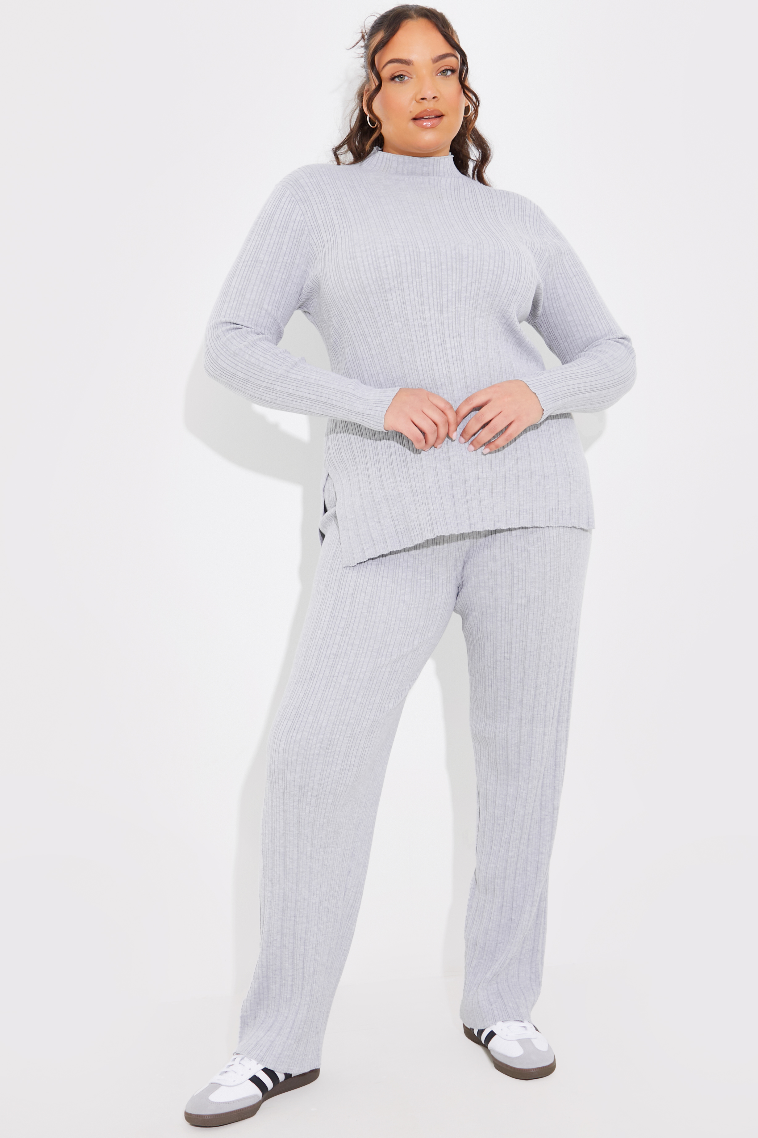 High Neck Rib Knit Co Ord Tunic Top | In The Style UK