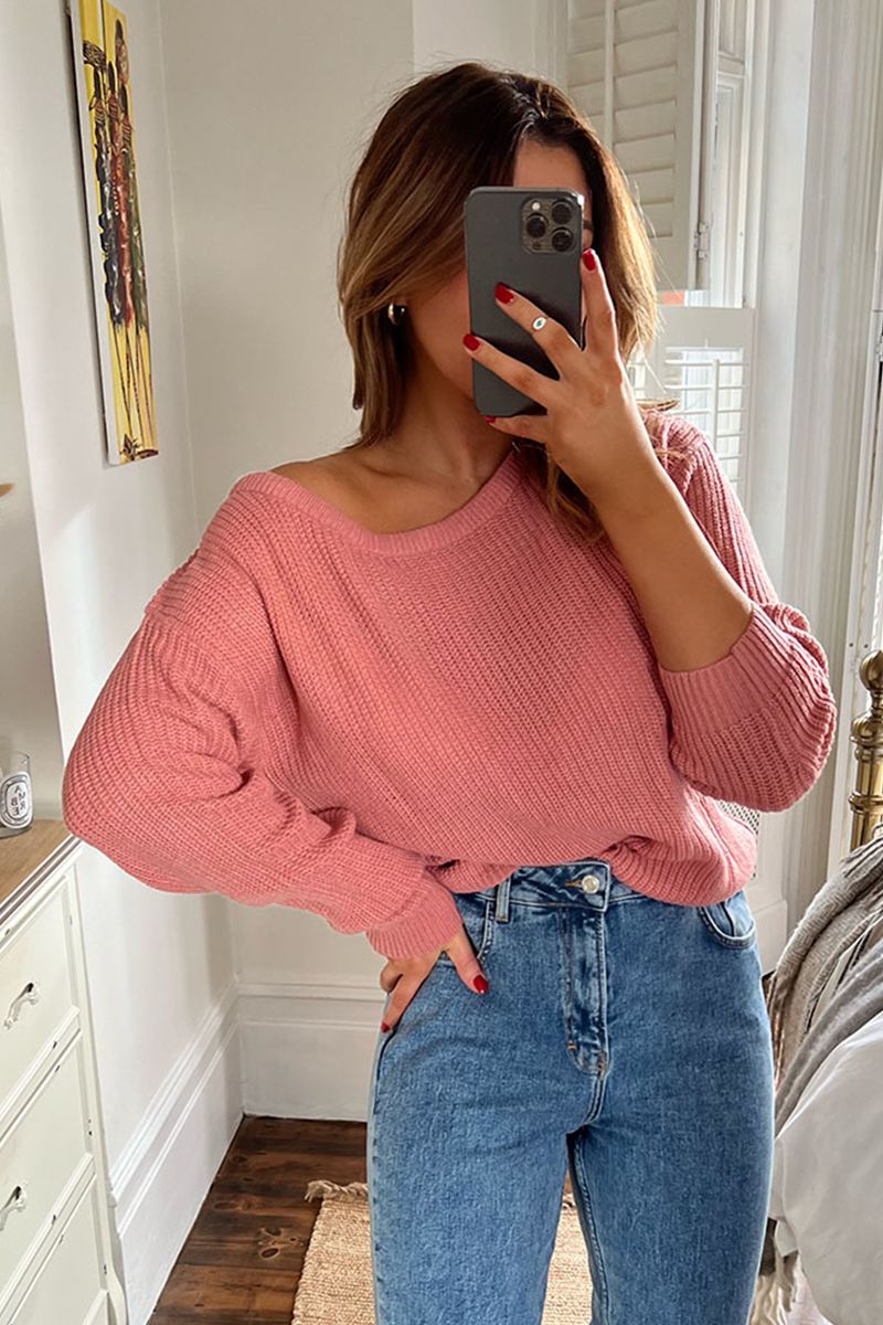 Dusty Off The Shoulder Knitted Jumper